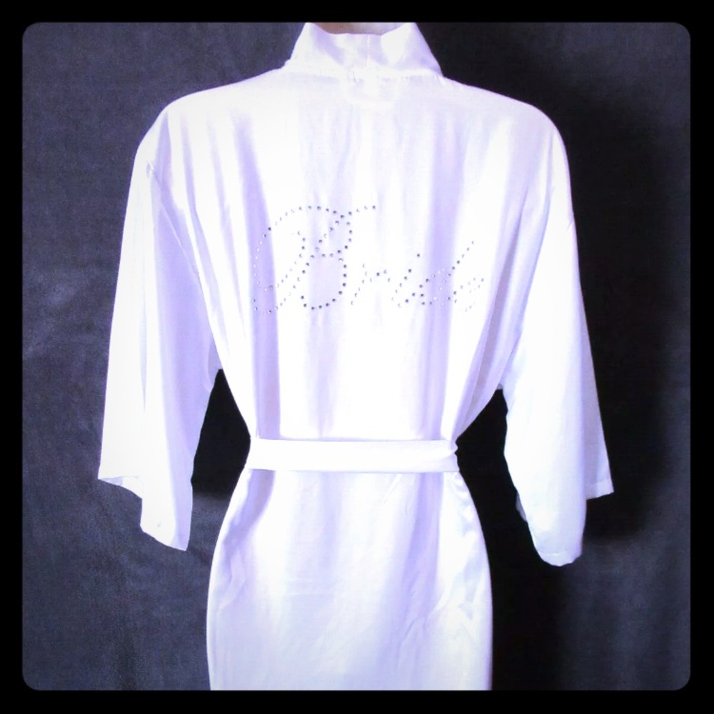 White “BRIDE” robe with rhinestone detail size M/L